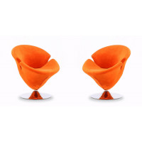 Manhattan Comfort 2-AC029-OR Tulip Orange and Polished Chrome Velvet Swivel Accent Chair (Set of 2)